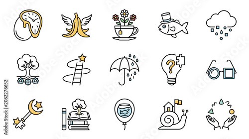 Colorful icons depicting various concepts and themes