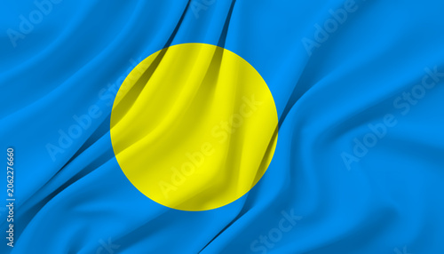Tablou pe pânză Palau flag waving in wind, national symbol and country emblem made of fabric