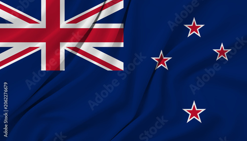 Foto New Zealand flag waving, union jack, southern cross stars, oceania nation