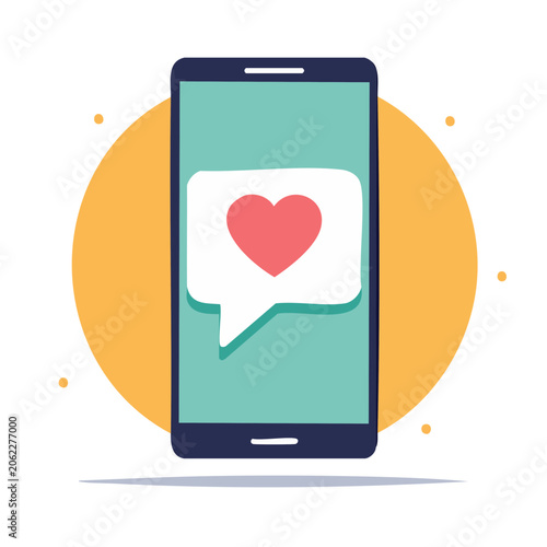 Flat design smartphone with heart and thumbs up