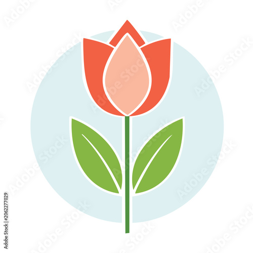 Flat design tulip flower icon on light blue background
