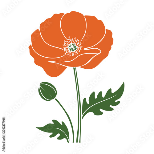 Orange Poppy Flower Flat Illustration