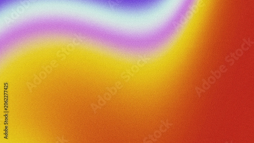 Картината върху платно Textured noisy grain abstract backdrop with a smooth wavy color gradient blending cyan, purple, golden yellow, orange, and red