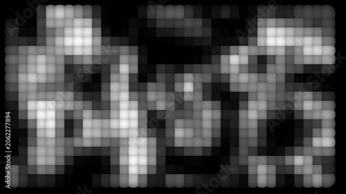 Abstract black and white pixelated mosaic grid moving background