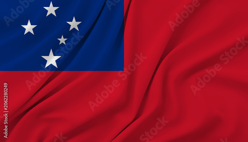 Cuadro en lienzo Samoa flag with blue canton and stars on red field.