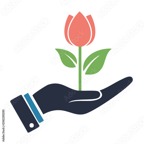 Flat design heart with plant stem vector
