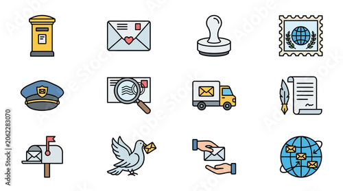 Colorful Icons Representing Mail and Communication Elements