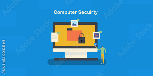 Computer security, encrypted folder protects document and data, user access management.