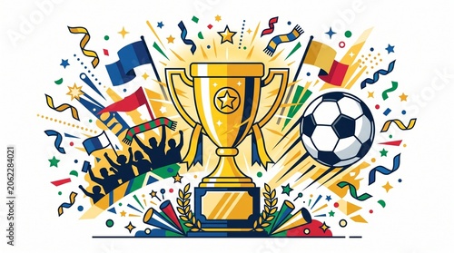 Football Championship Trophy and Soccer Ball Celebration