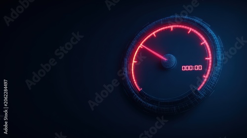 A digital speedometer displays a low speed, illuminated with a striking red glow against a dark, textured background. ..Created with Generative AI, not depicting real subjects.