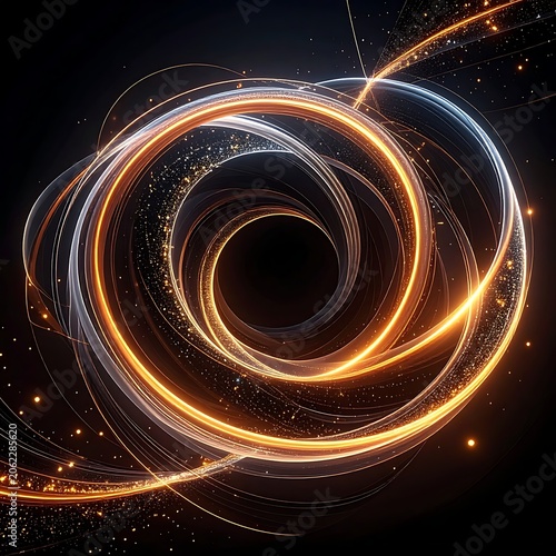 Vibrant swirling orange and white light trails on a dark background