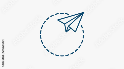 Paper airplane flying in a circle with dashed line.