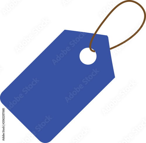 Blue price tag vector illustration with string hanging retail sale label isolated on white background