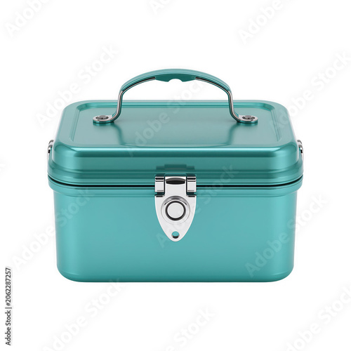 Durable teal metal lunch box with secure latch for travel
