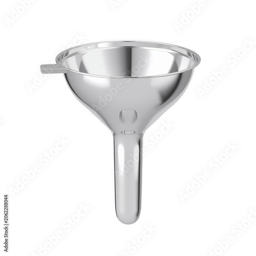 Shiny silver canning funnel with handle for efficient pouring on transparent background