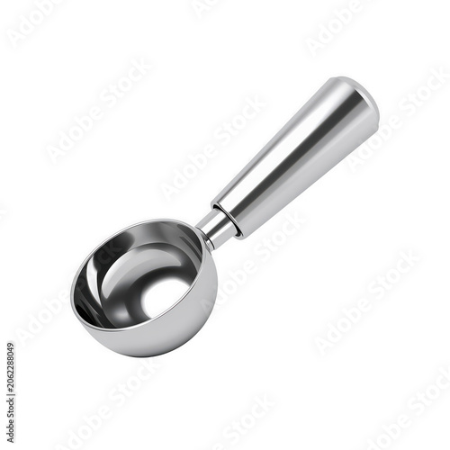 Shiny metal ice cream scoop with trigger handle for dessert serving on transparent background