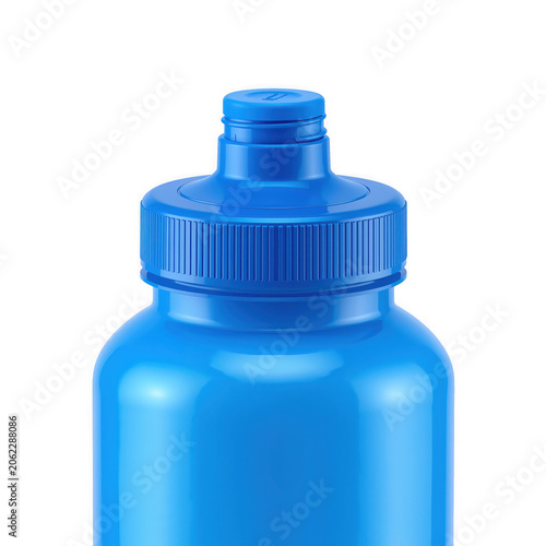 Shiny blue flip top water bottle with grooved cap for hydration