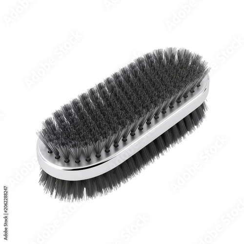 Shiny silver oval shoe brush with dense bristles for cleaning