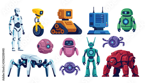 Foto Futuristic robot cartoon characters bundle