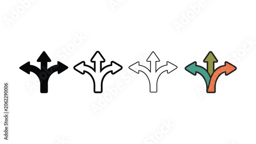 Tableau sur toile Three directional arrows branching out in different directions representing choi