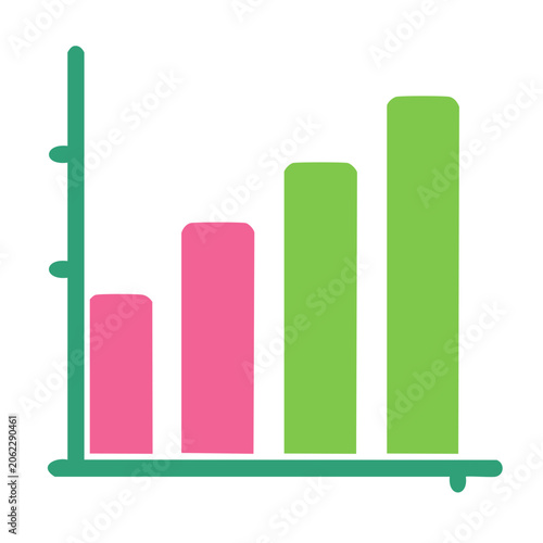 Flat design bar chart with green and pink bars