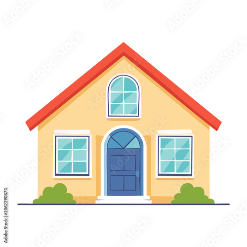 Flat design illustration of a small house with red roof
