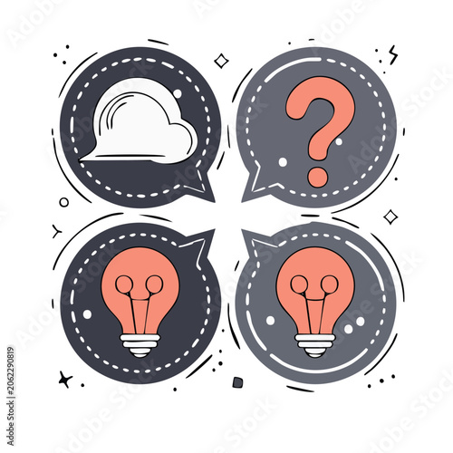 Flat design speech bubbles with icons