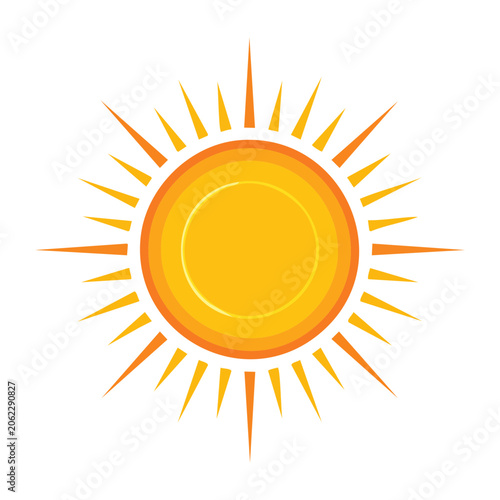 Flat design sun icon with rays on transparent background