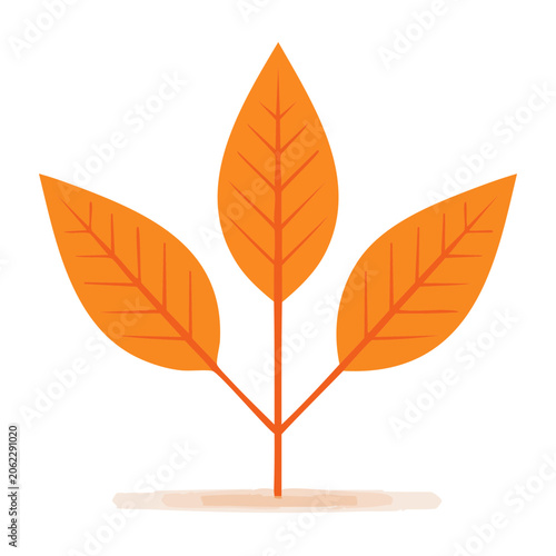 Orange autumn leaves with stem flat illustration