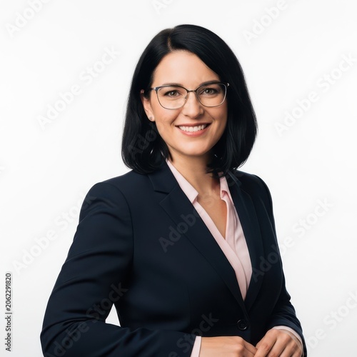 Professional woman smiling in business attire