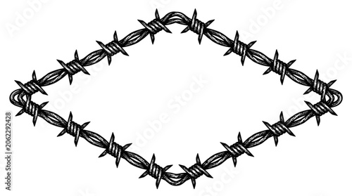 Valokuva Barbed wire fence isolated on white background.