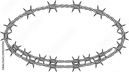 Konstfotografi Barbed wire circle on white background.