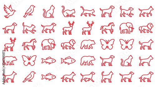 Photography Set of domestic animals, birds, fishes and butterflies, outline animal shapes isolated