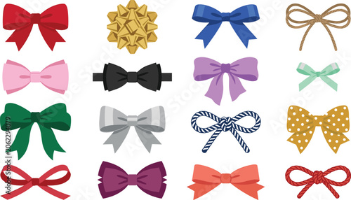 Fotografía Decorative Ribbon Bow Vector Icon Set with Gift Wrapping Star Bowties Polka Dots