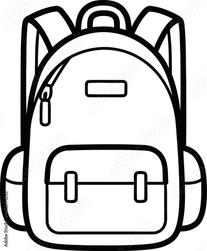 Backpack outline drawing, black and white vector illustration of a school bag