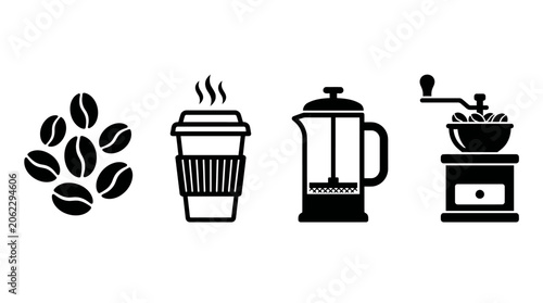 Принти на полотні Professional Set of Coffee Brewing Tools and Roasted Bean Icons for Design