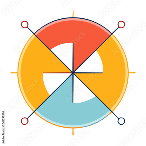 Flat design compass rose with colored segments