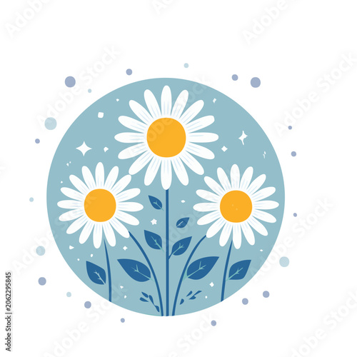 Flat Design Daisy Flowers in Circular Frame