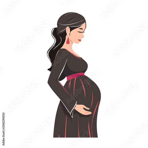 Pregnant woman in black dress illustration