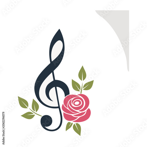 Treble Clef and Rose Illustration
