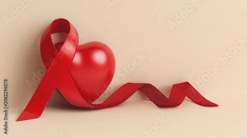Red heart and ribbon symbolizing love and hope.