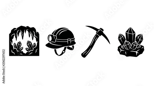 Foto Mining Industry Equipment and Crystal Formation Vector Icon Set Collection
