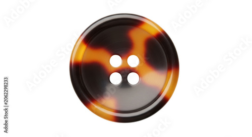 Closeup of a round brown tortoiseshell button isolated on transparent background