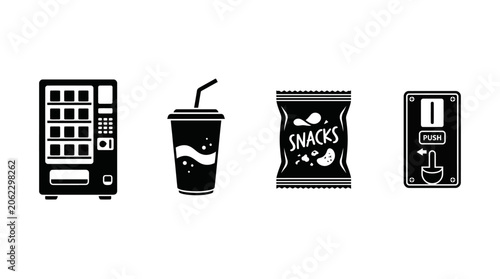 Obraz na plátně Self-Service Retail Icons Vending Machine, Beverages, Snacks, and Transaction Sy