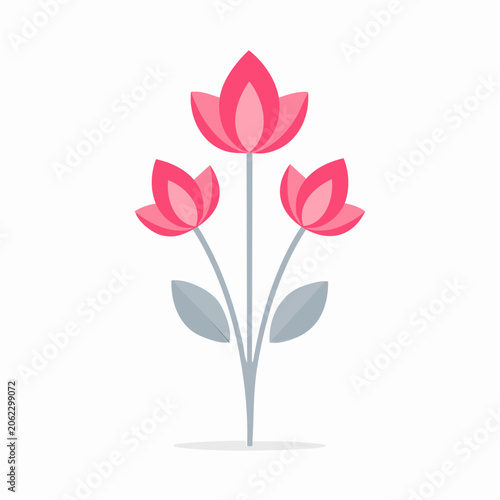 Stylized Pink Flowers with Gray Leaves