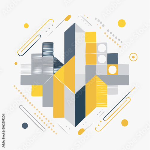 Abstract Geometric Composition with Yellow and Gray Shapes