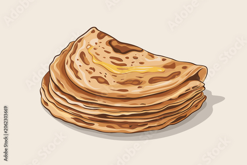 Stack of Chapati Bread on White Background