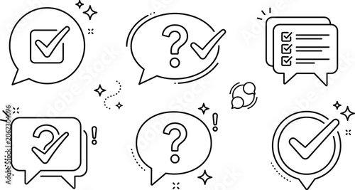 Schilderij op canvas Frequently asked questions quiz line icons set with question mark checkmark surv