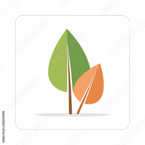 Flat design tree icon with green and orange leaves