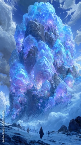 Vibrant abstract celestial clouds: Dreamy cosmic nebula pattern with blue and purple hues.